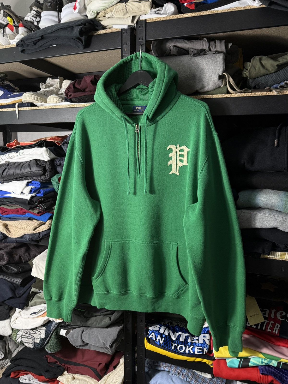 Polo Ralph Lauren Half Zip Hoodie Green XXL Y2K Streetwear