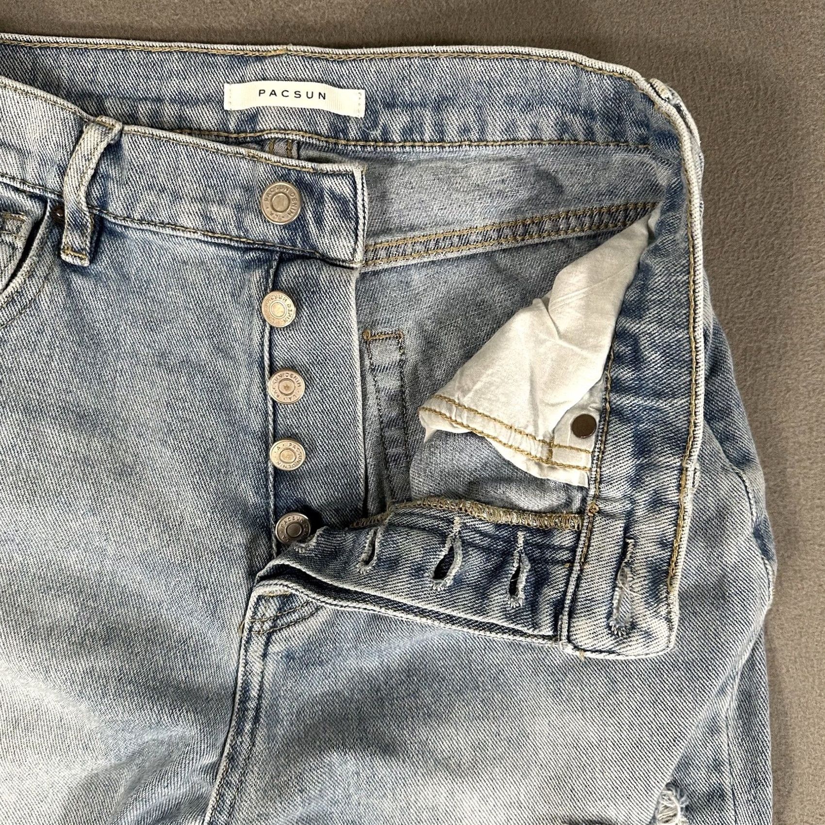 Pacsun PacSun Jeans Women 26 Blue High Rise Straight Distressed Raw Hem Button Up Denim Size 26" / US 2 / IT 38 - 3 Thumbnail