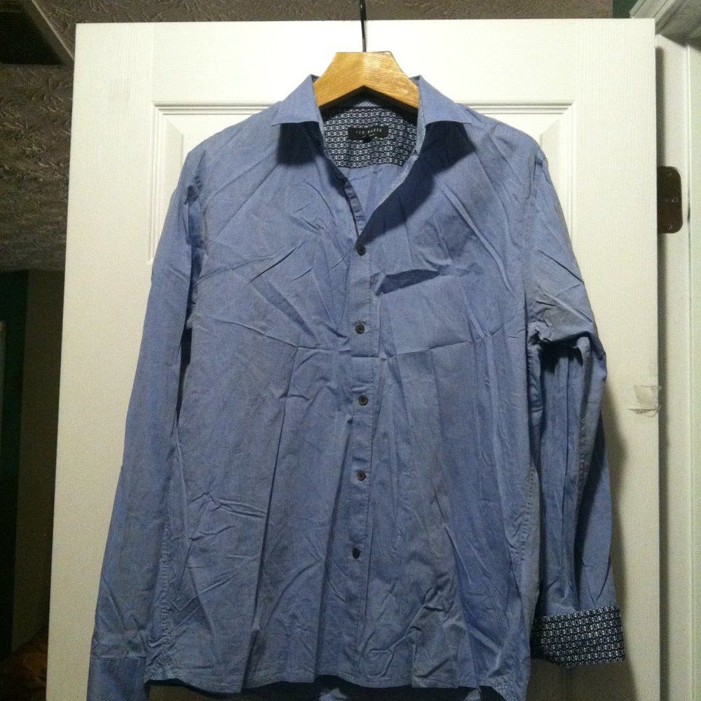 Ted Baker TED BAKER MEN'S BLUE 100%COTTON CASUAL SHIRT SIZE: 17 Size US XL / EU 56 / 4 - 3 Thumbnail