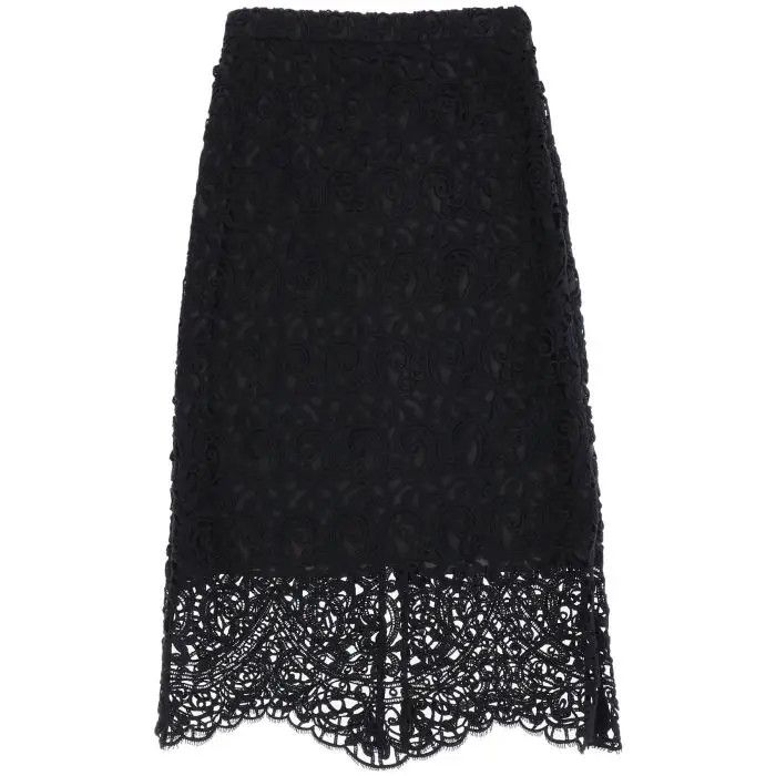 o1s22i1n0424 Lace Pencil Midi Skirt in Black