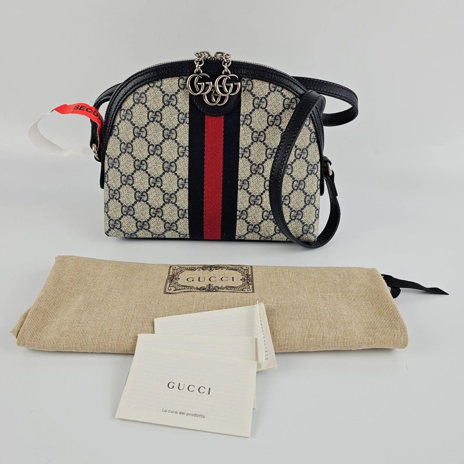 GUCCI Ophidia Small Beige/Blue GG Canvas Shoulder Bag