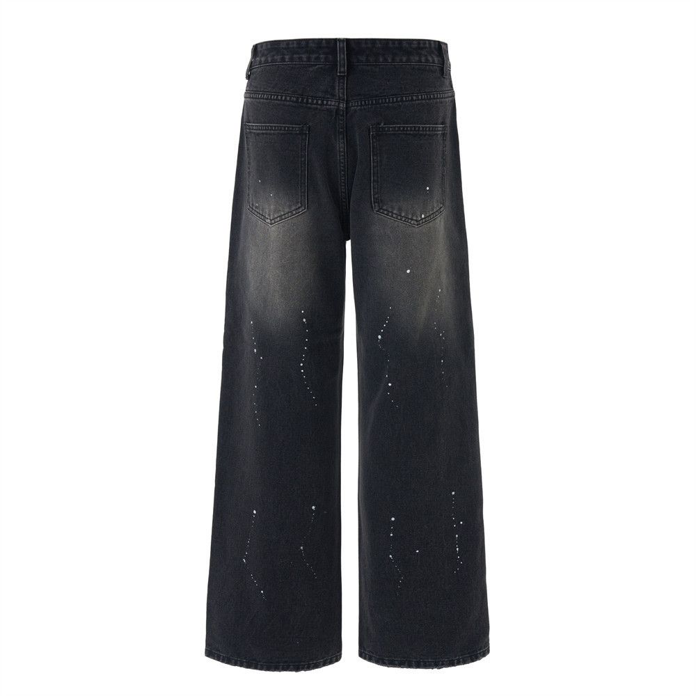 Jean Men's loose ink-splashed punk washed distressed jeans Size US 32 / EU 48 - 2 Thumbnail