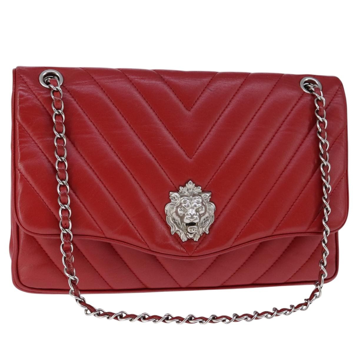 Single Flap Red Leather Shoulder Bag (Pre-Owned)