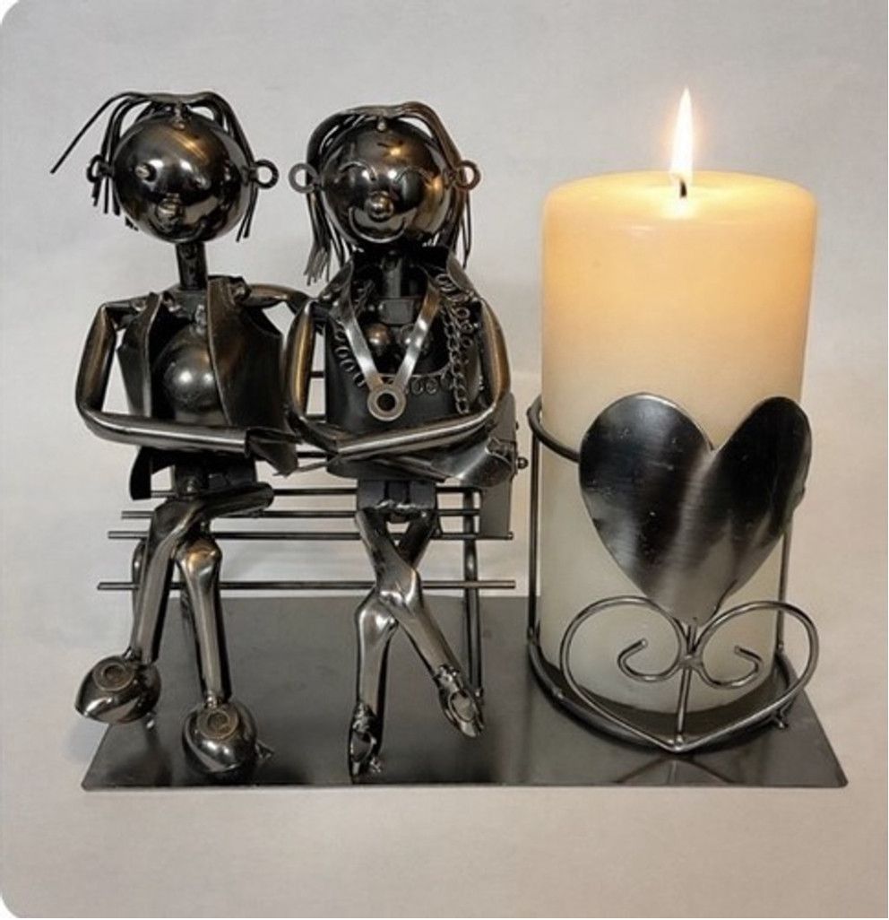 Other Statue Love Couple On The Bench Wine Bottle/Candle Holder Size ONE SIZE - 6 Thumbnail