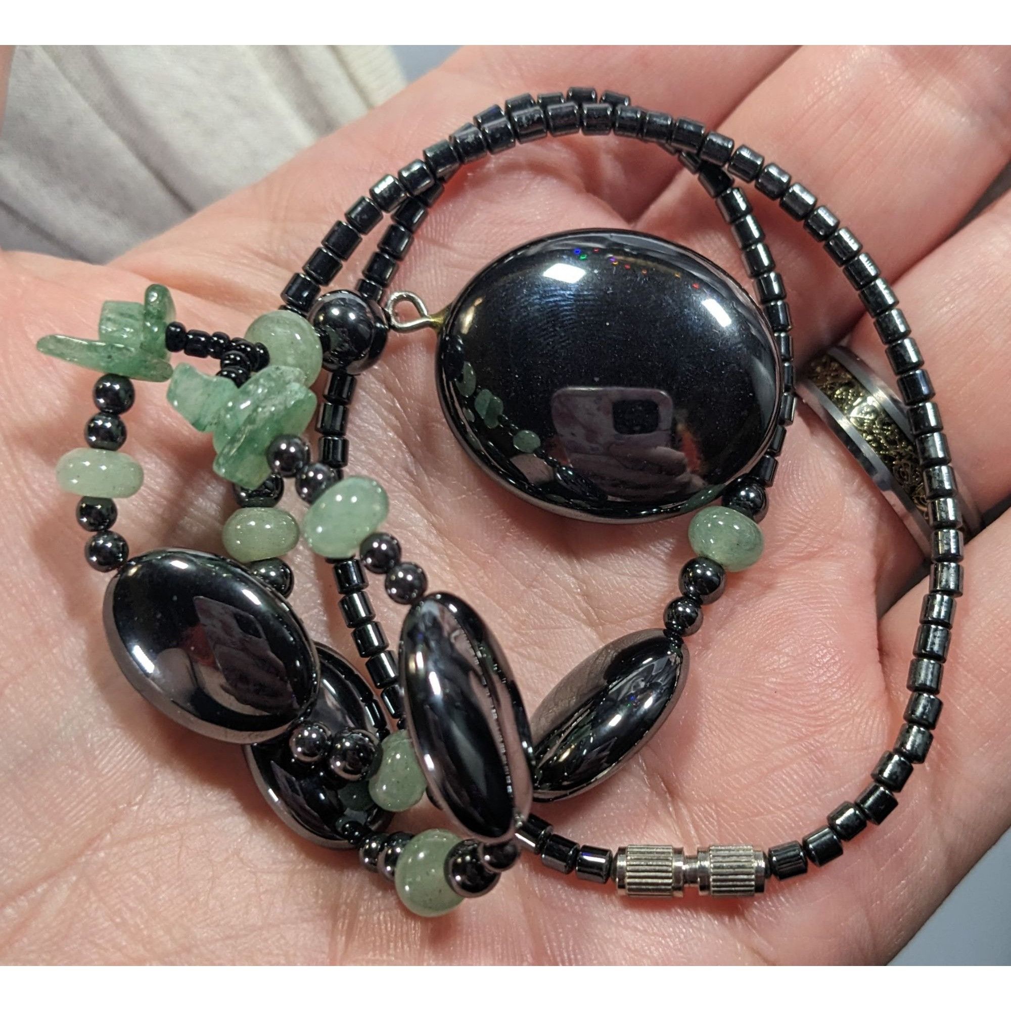 Other Handmade Hematite And Green Amethyst Beaded Drop Necklace Size ONE SIZE - 4 Thumbnail