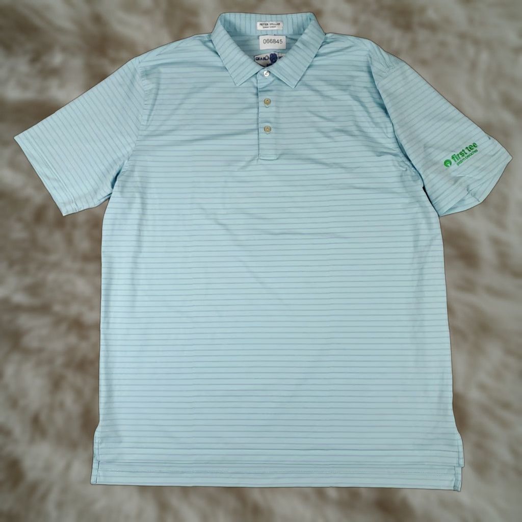 Peter Millar Peter Millar Polo Shirt Mens XL Blue Striped Short Sleeve Polo Button Logo Casual Activewear Golf Size US XL / EU 56 / 4 - 1 Thumbnail
