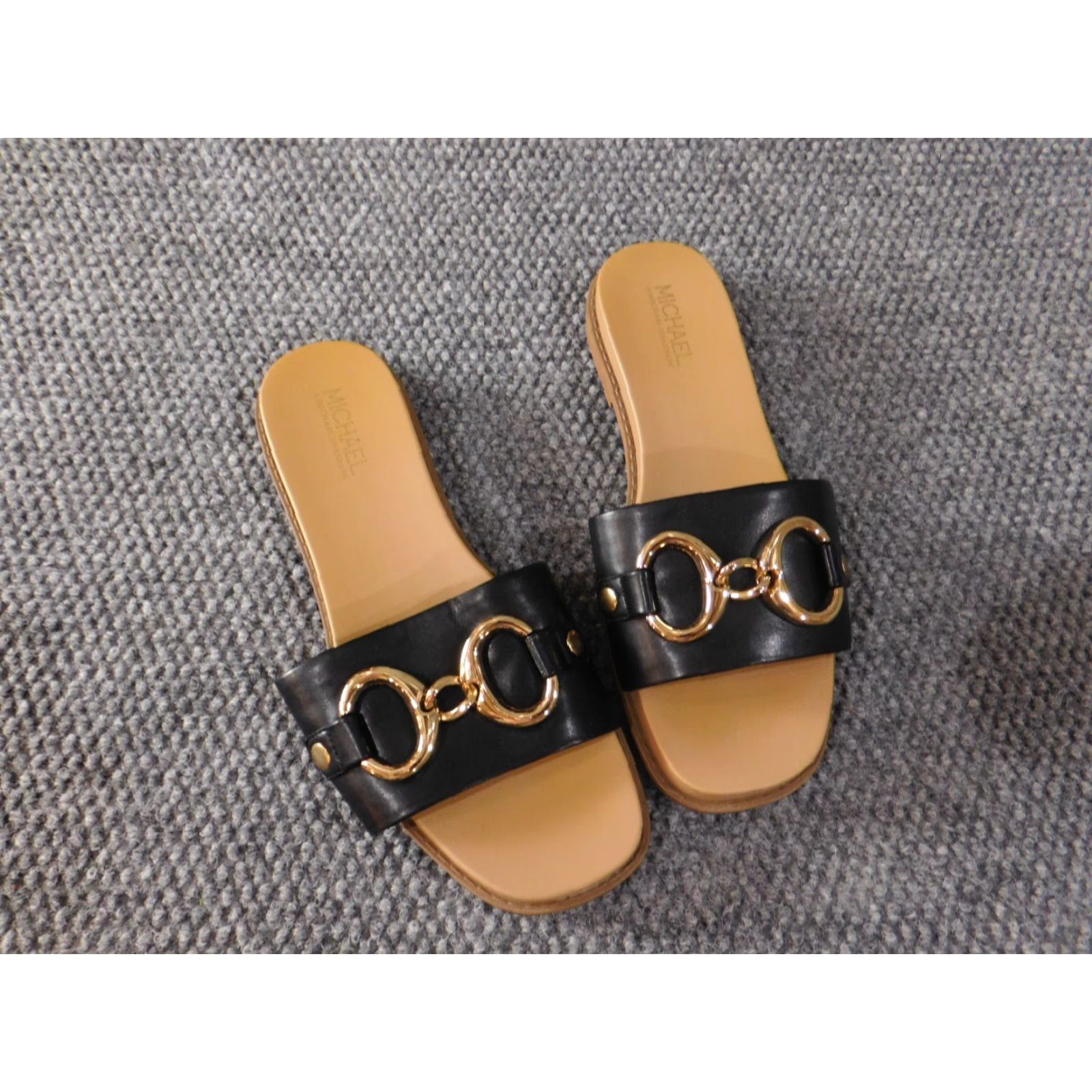 Vintage Michael Shannon Womens Sandals Slip On Slides 9 Black Leather Studded Adjustable Strap 90s Boys Mens Womens Size US 9 / IT 39 - 7 Thumbnail