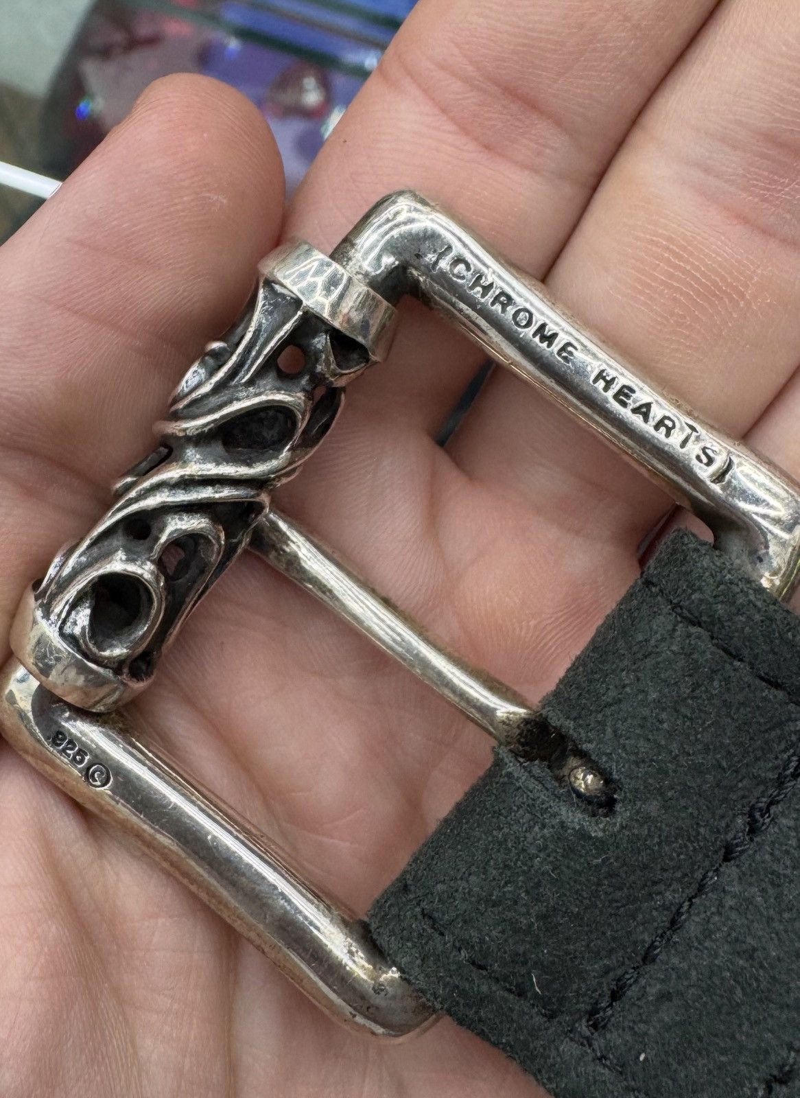 Chrome Hearts Chrome Hearts Grey Suede Roller Belt Size 32 - 12 Thumbnail