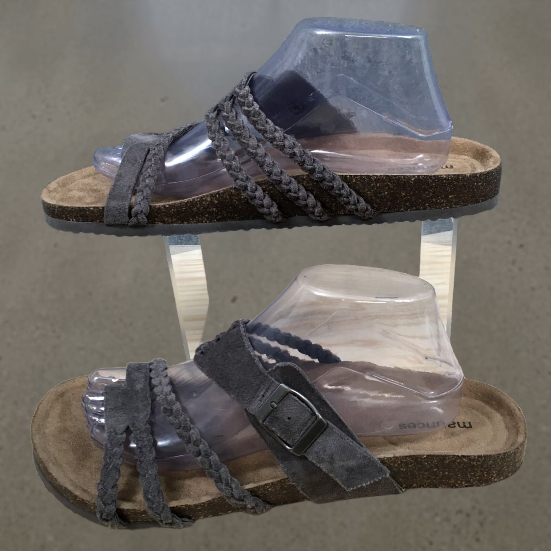 Vintage Maurices Sandals Womens 11M Vivienne Braided Strap Slip On Slide Gray Faux Suede Size US 11 / IT 41 - 1 Thumbnail