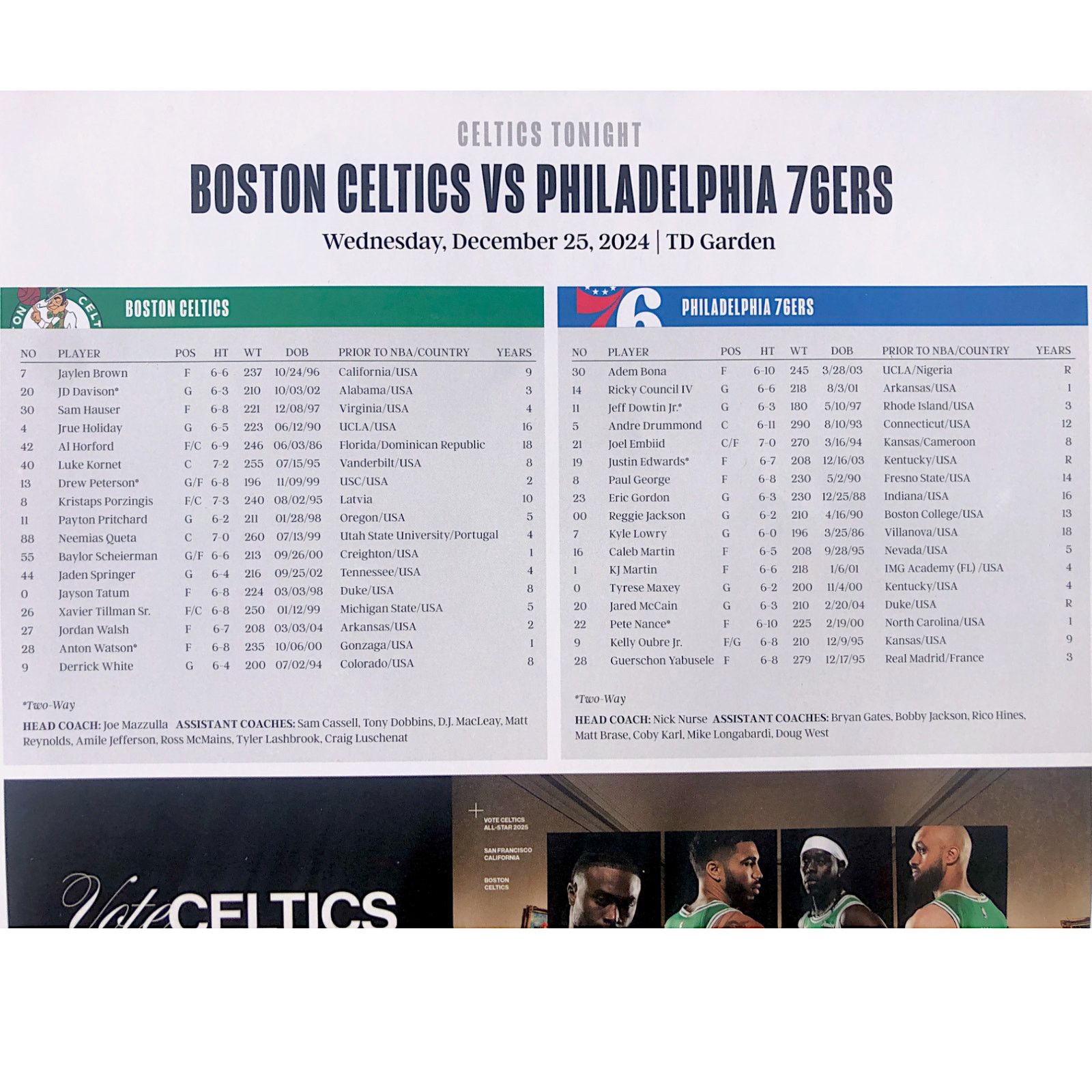 NBA Boston Celtics v Philadelphia 76ers 12/25/2024 Xmas Poster Size ONE SIZE - 9 Thumbnail