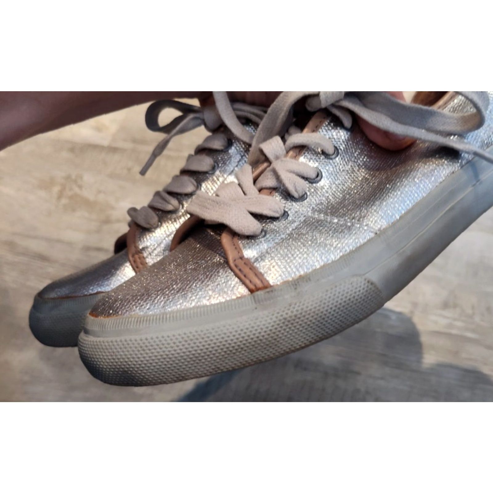 Frye Frye Women's Sneakers Low Top Lace Up Metallic Pewter Size 10M Athletic Walking Tennis School Size L / US 10 / IT 46 - 7 Thumbnail