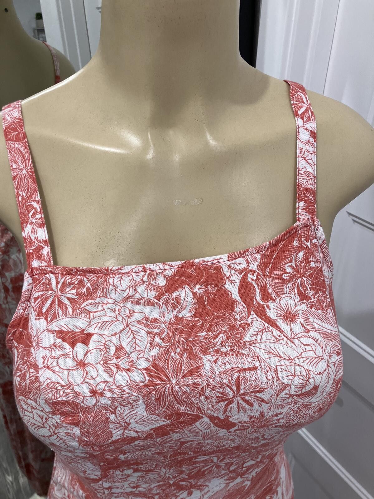 Old Navy Coral and White Floral Print Midi Dress with Square Neck Size S / US 4 / IT 40 - 3 Thumbnail