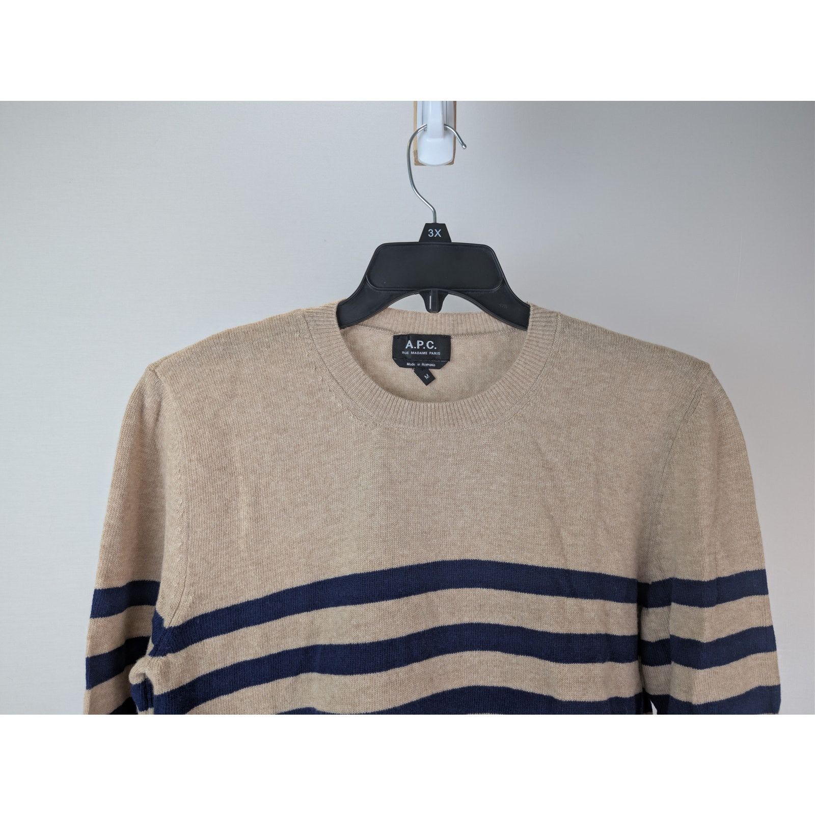 A.P.C. o1rshd1 CC20 Men's Ismael Stripe Crewneck Sweater in Beige Size US M / EU 48-50 / 2 - 3 Thumbnail