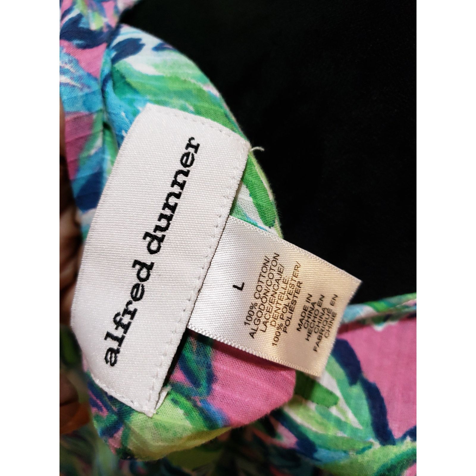 The Unbranded Brand Alfred Dunner L Multicolor V-Neck Floral Cotton Tunic Blouse Size L / US 10 / IT 46 - 10 Thumbnail
