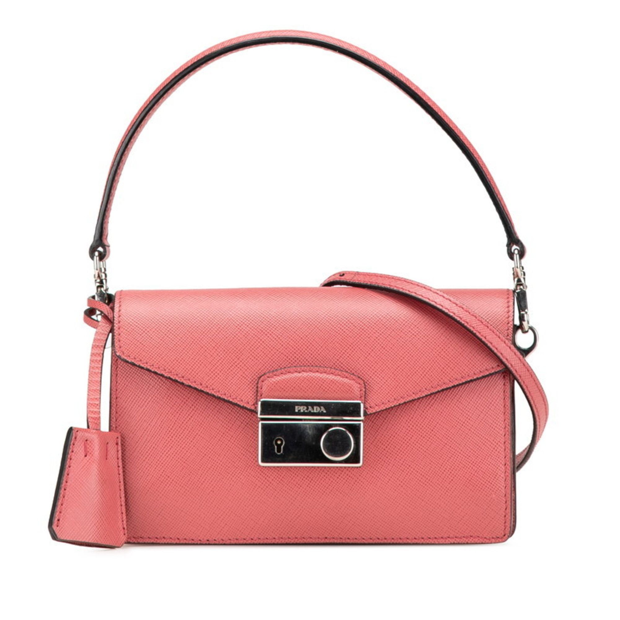 Prada Saffiano Handbag Mini Shoulder Bag Pink Leather Women's