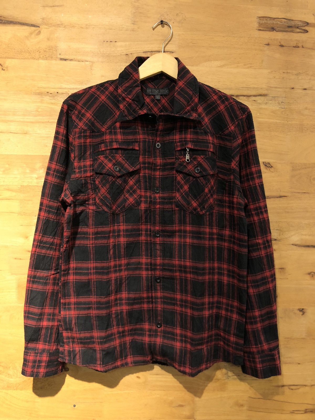 image of Japanese In The Attic Plaid Shirt in Black Red, Men's (Size Large)