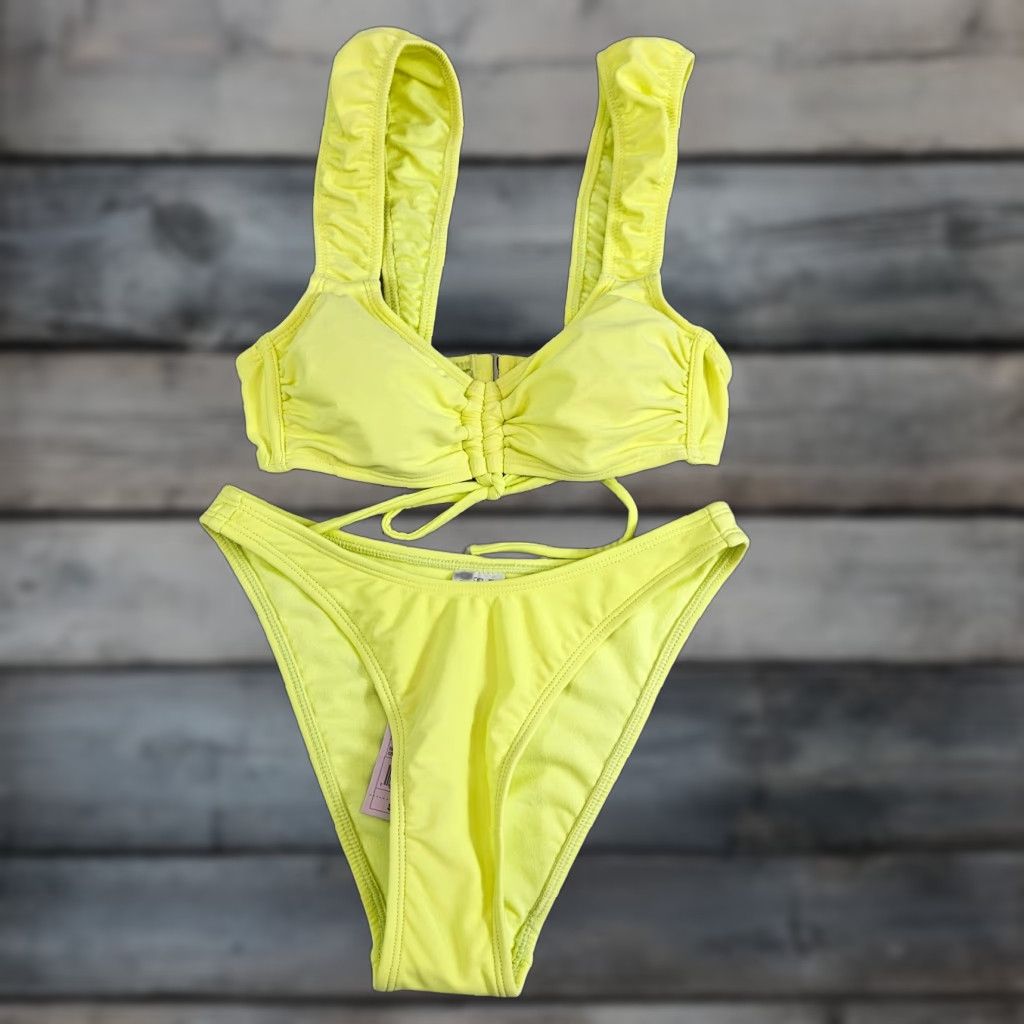 Vintage Wild Fable Bikini Womens 2 Piece 2XS Neon Yellow Low Rise High Leg Cheeky Size ONE SIZE - 1 Thumbnail