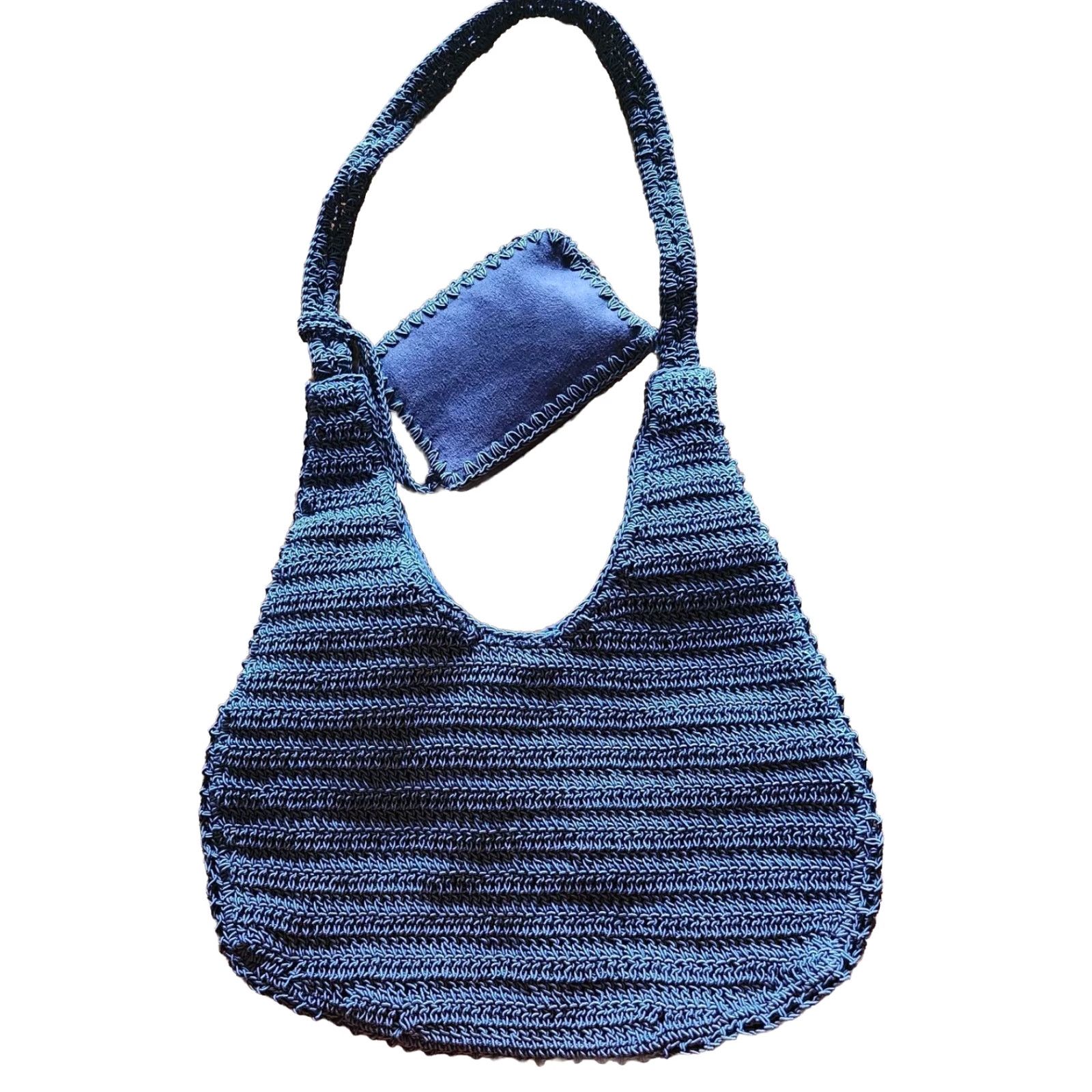 Vintage Frankie & Johnnie Crocheted Woven Purse Blue Floral Flower Boho Hippie Shoulder Bag Women Size ONE SIZE - 3 Thumbnail