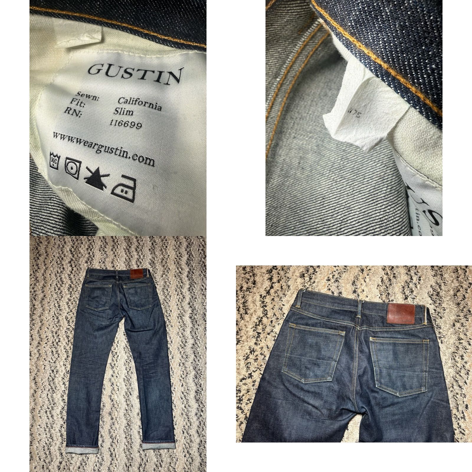 Gustin GUSTIN Jeans 32x34.5 Dark Blue #75 Japanese Selvedge Denim Slim 116699 Mens Regular Blue Size US 32 / EU 48 - 8 Thumbnail