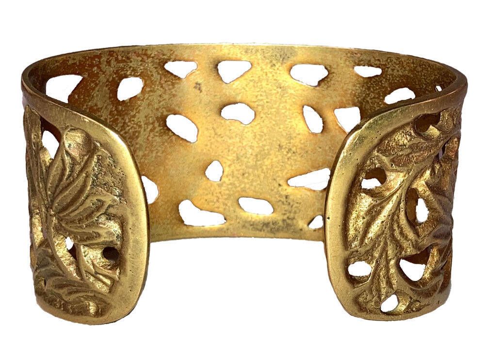 Designer Vintage Brass Southeast Asian Cut Out Lotus Bracelet Cuff Size ONE SIZE - 3 Thumbnail