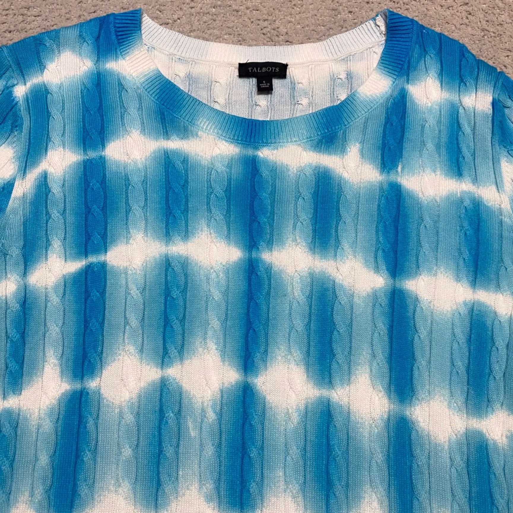 Talbots Talbots Womens Small Sweater Blue Geometric Long Sleeve Crew Neck Cable Knit Size S / US 4 / IT 40 - 5 Thumbnail