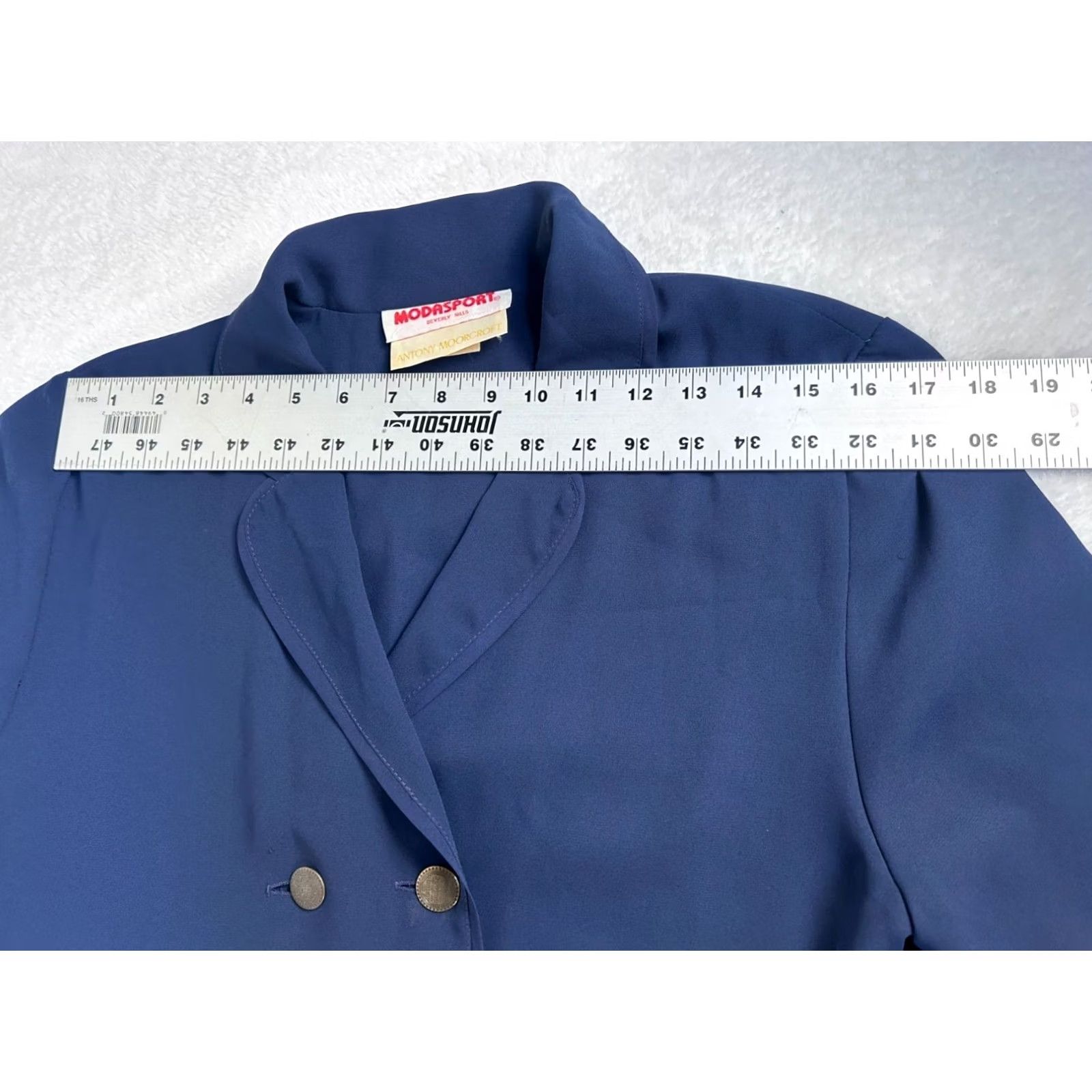 Doublet VTG Modasport Beverly Hills Antony Moorcroft Blue Double Breasted Blazer Small Women Short Sleeve Notch Lapel Vintage Blazer Size S / US 4 / IT 40 - 5 Thumbnail