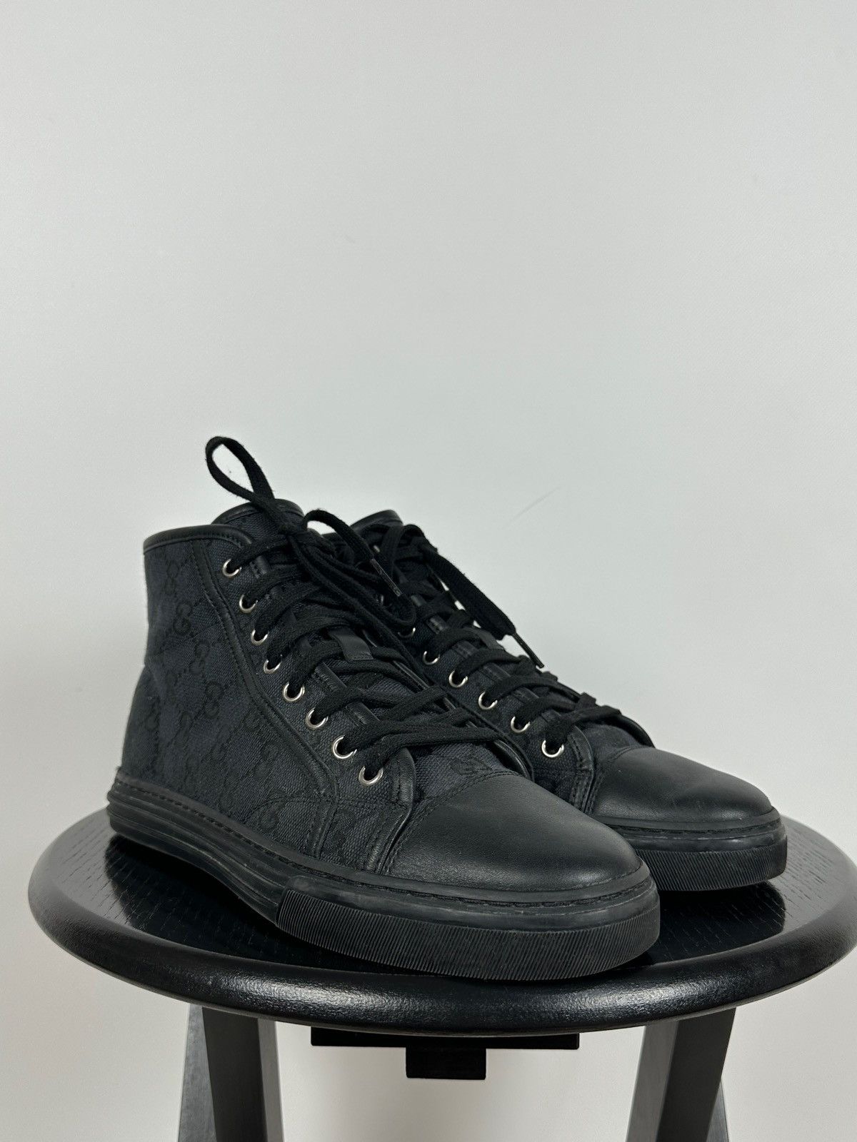 Gucci Gucci 426188 GG Leather/Canvas Monogram High Top Sneaker Size US 5.5 / EU 38 - 11 Thumbnail