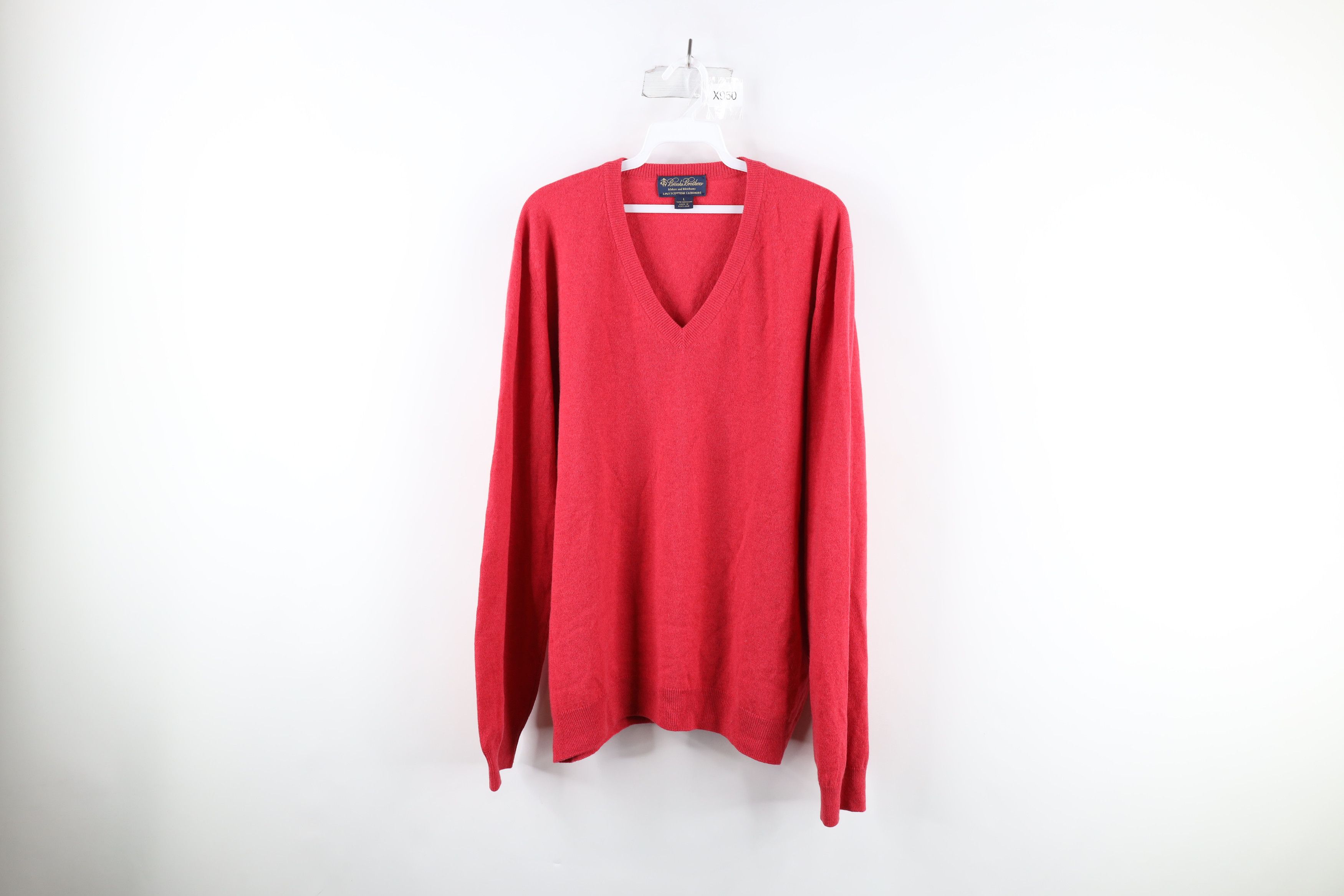 image of 90's Brooks Brothers Cashmere Knit V-Neck Sweater Red, Men's (Size Large)