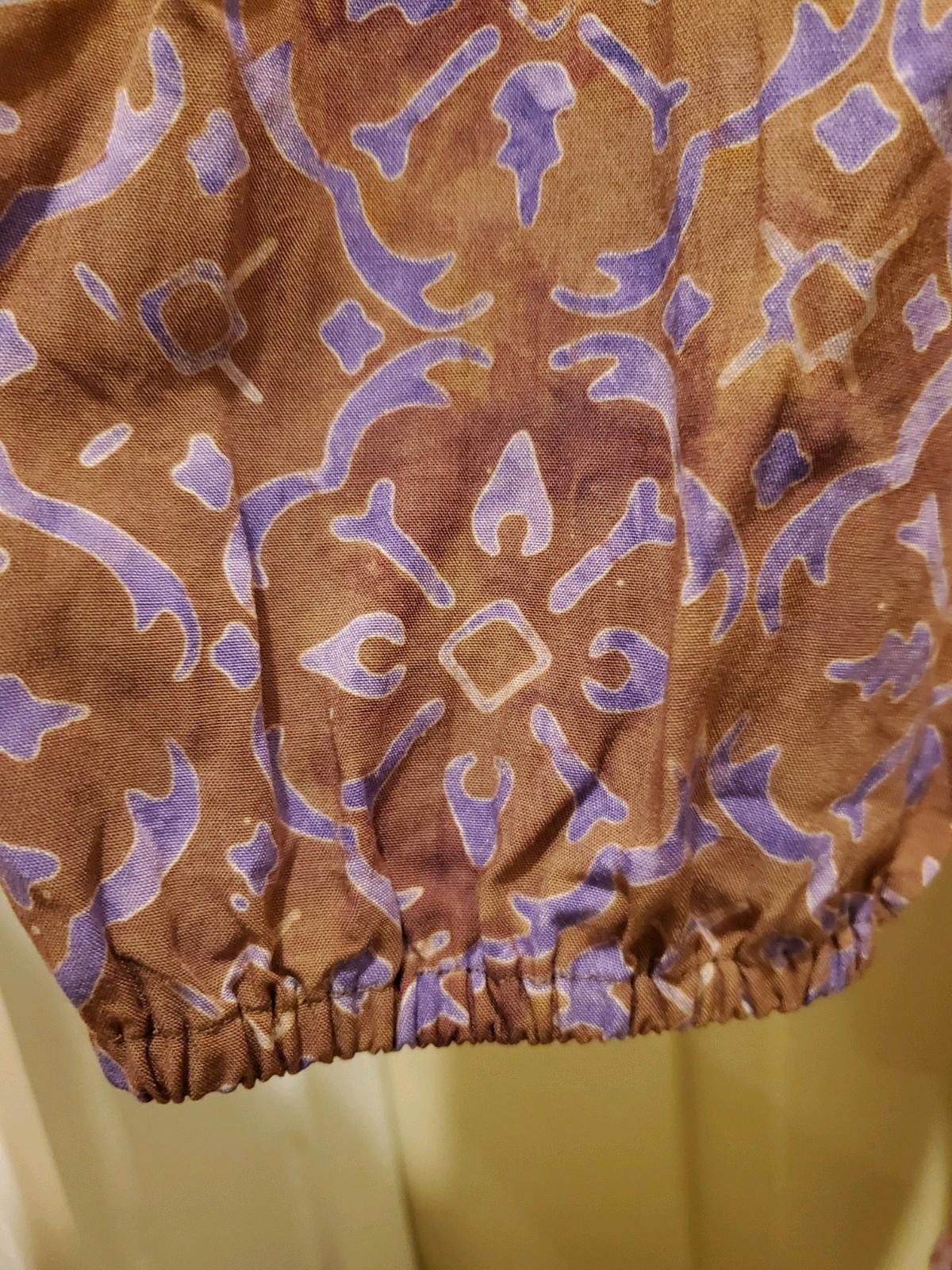 Designer Go Fish Size M Brown Purple Boho Hippie Peasant Batik Blouse Size M / US 6-8 / IT 42-44 - 4 Thumbnail