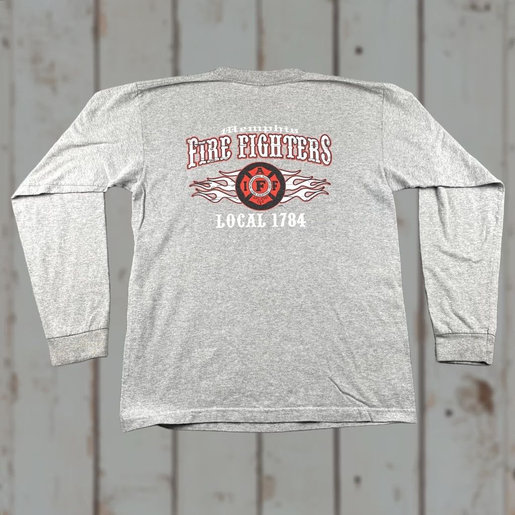 Vintage Vtg XL Memphis Tennessee Fire Fighters Local 1784 IAF Gray XL Long Sleeve Shirt Size US XL / EU 56 / 4 - 1 Thumbnail