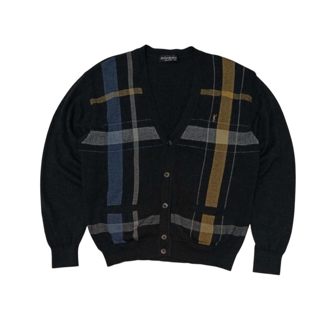 Vintage Yves Saint Laurent Plaid Multicolor Cardigan Knit