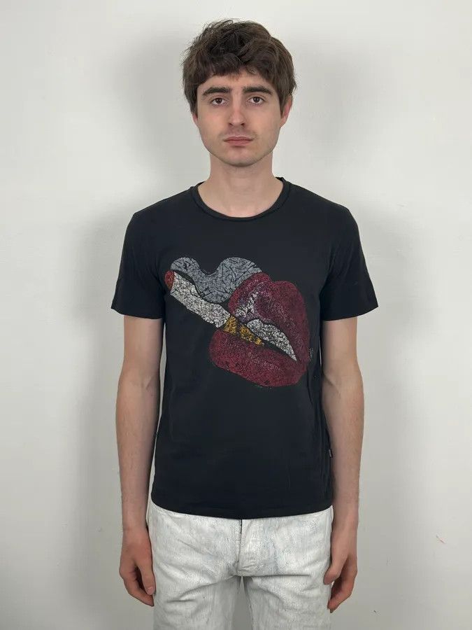 Just Cavalli Cavalli Black Cotton T-Shirt Graphic Lips Print Size S Size US M / EU 48-50 / 2 - 2 Thumbnail