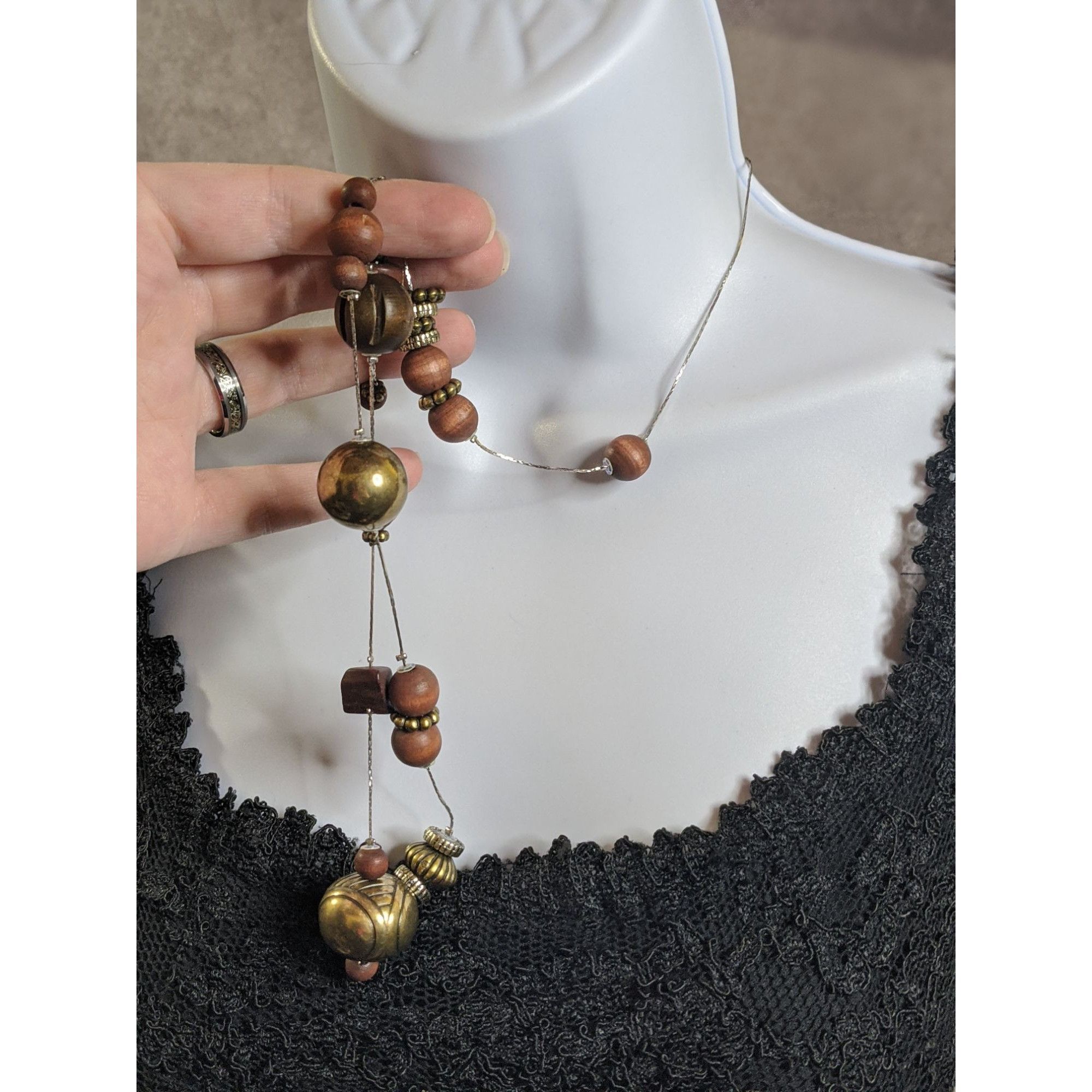 Other Rustic Wood And Brass Beaded Station Necklace Size ONE SIZE - 4 Thumbnail