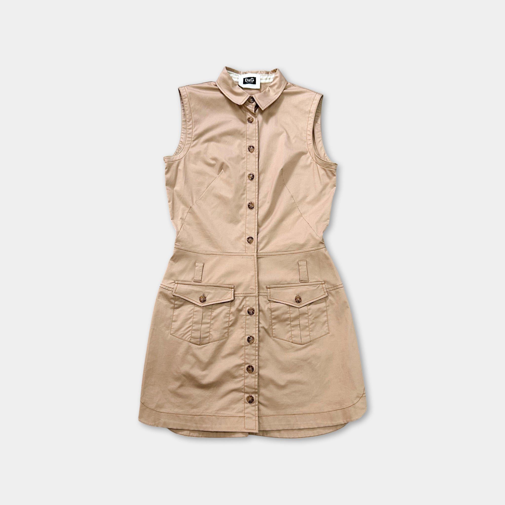 Dolce & Gabbana Dolce & Gabbana Sleeveless Cargo Shirt Dress Light Brown Size US S / EU 44-46 / 1 - 1 Thumbnail