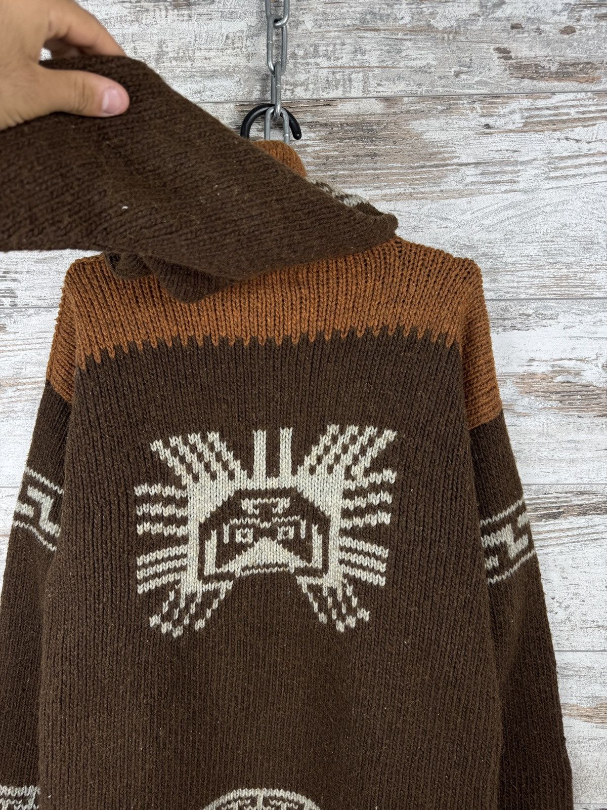 Handmade Mens Vintage Pachamama style zip hoody jacket hand knitted Size US M / EU 48-50 / 2 - 7 Thumbnail