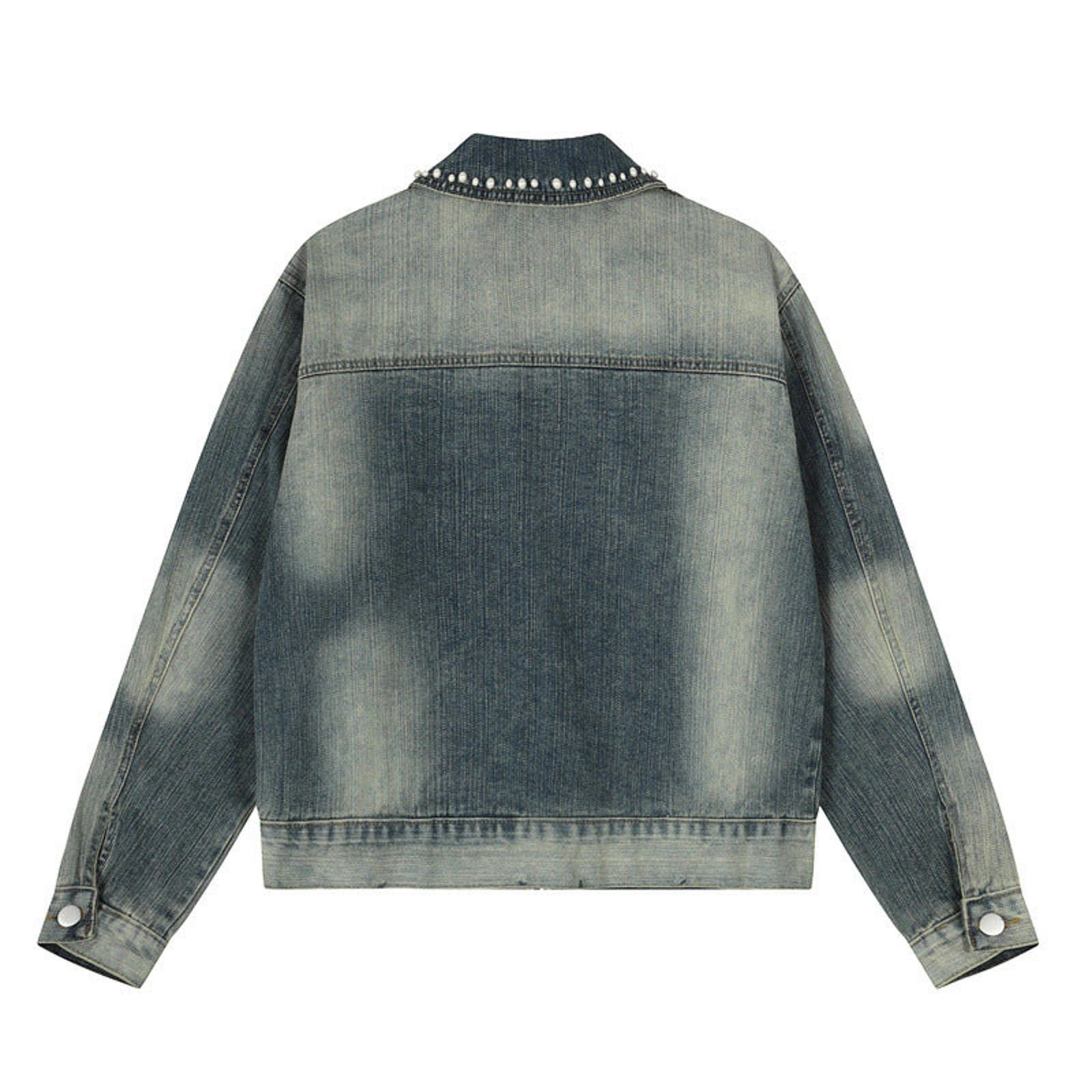 Vintage Blue Studded Zip-Up Denim Jacket, Vintage Style Size US M / EU 48-50 / 2 - 2 Thumbnail