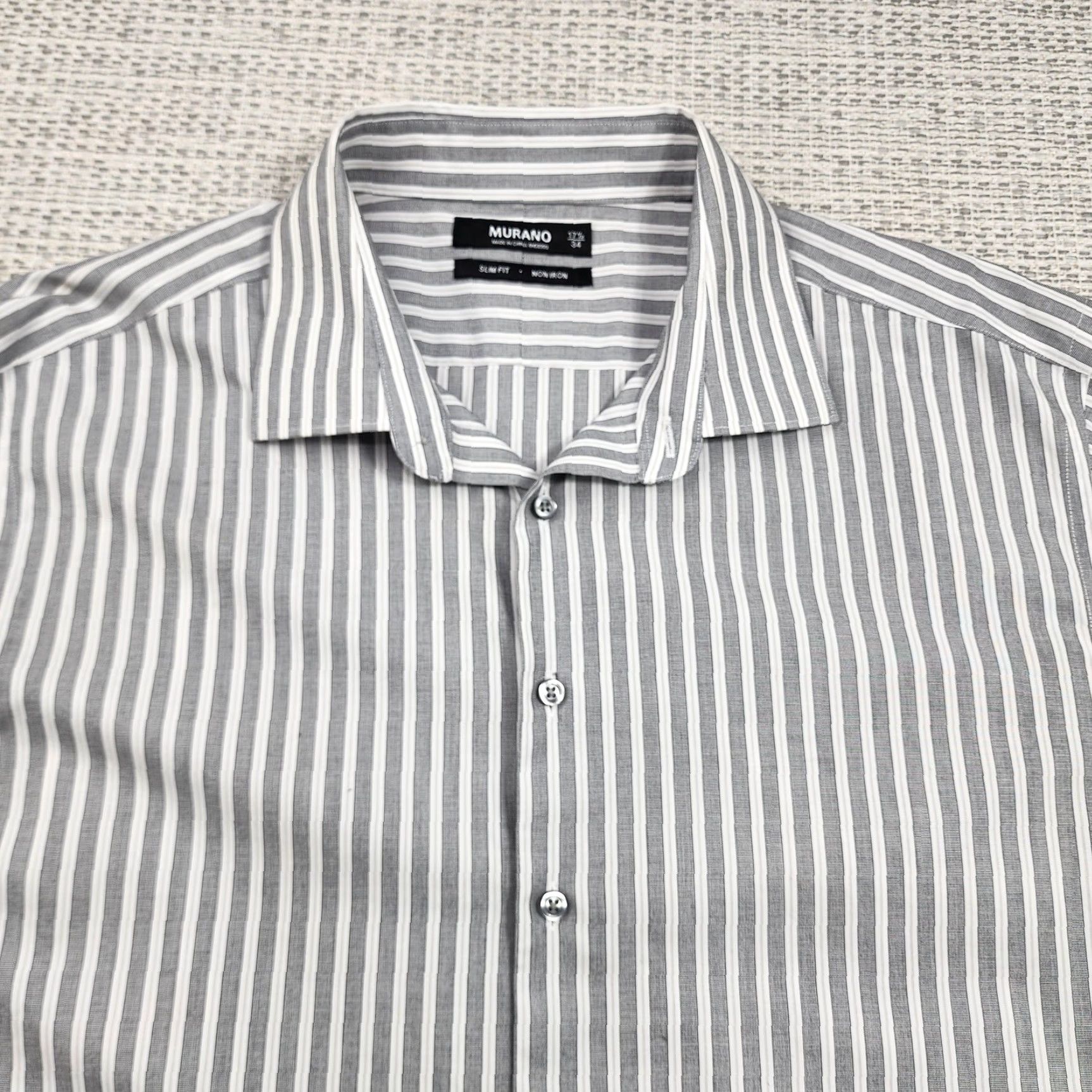 Murano Murano Shirt Mens 17.5 34 Slim Dress Non Iron Striped Button Up Size 48R - 5 Thumbnail