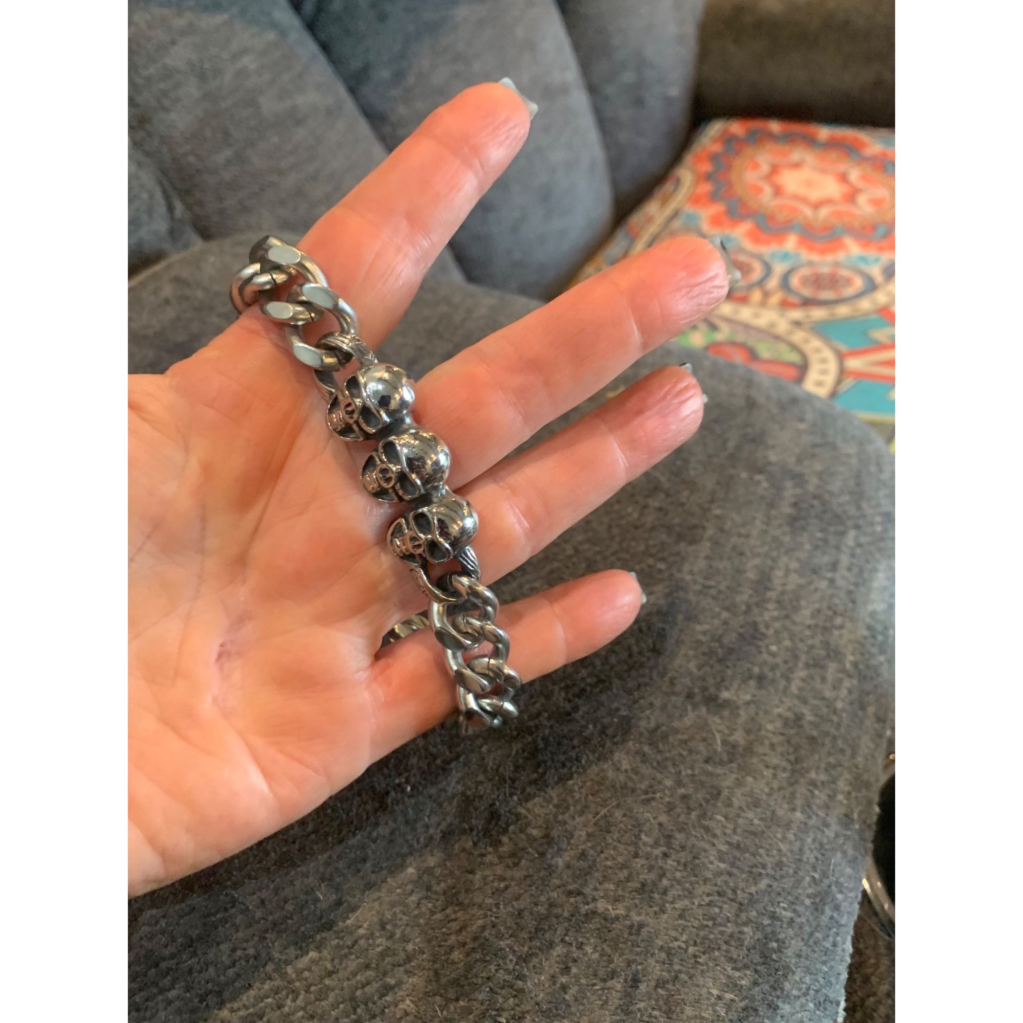 Other Stainless Steel Skull Chain Link Bracelet Heavyweight Gothic Size ONE SIZE - 2 Thumbnail