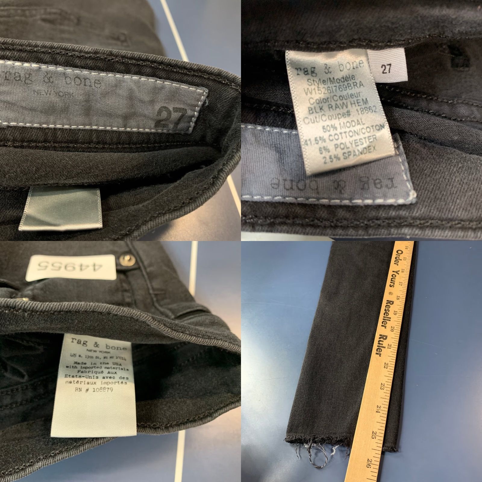 Rag & Bone rag & bone Denim Jeans Womens 27 Black Skinny Fit 27x25.5 Raw Hem Stretch Denim Jeans Womens Slim 27 Black Skinny 5-Pocket Design Mens Size 27" / US 4 / IT 40 - 8 Thumbnail