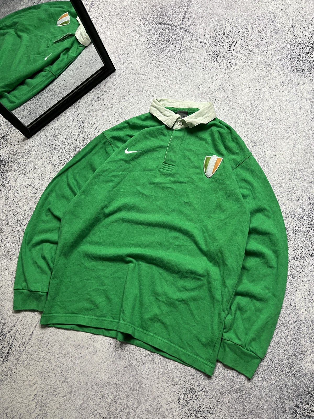 Nike × Vintage Rare Vintage Nike Ireland Polo Long-Sleeve Small Swoosh Size US L / EU 52-54 / 3 - 2 Thumbnail