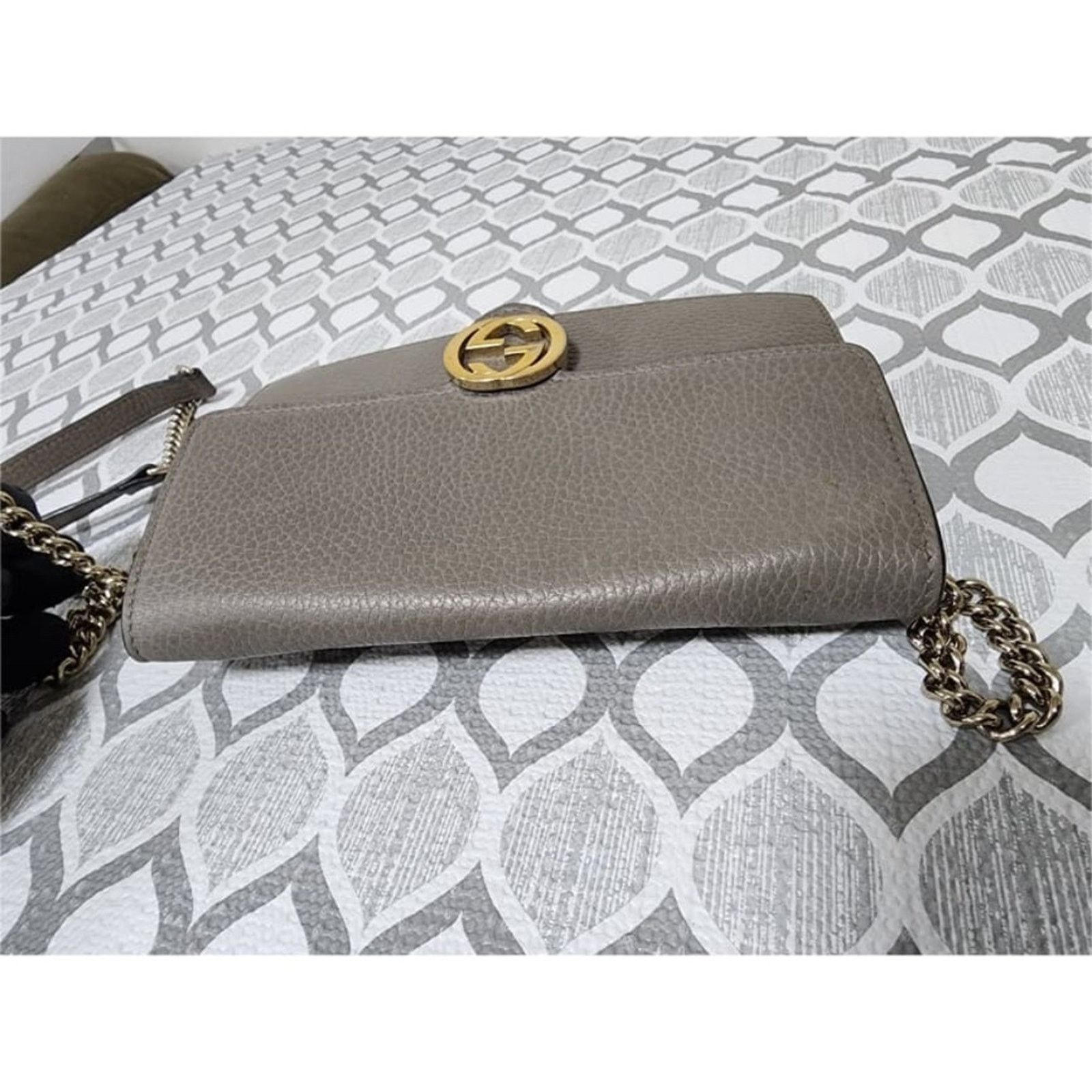 Gucci GUCCI Leather Interlocking G Dollar Flap Walet On Chain Grey Size ONE SIZE - 6 Thumbnail