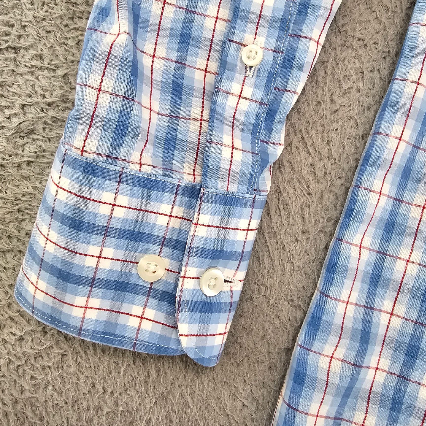 Nordstrom Nordstrom Dress Shirt Mens Large Blue Check Regular Fit Long Sleeve Woven Collared Button Cuff Pockets Size 42R - 4 Thumbnail