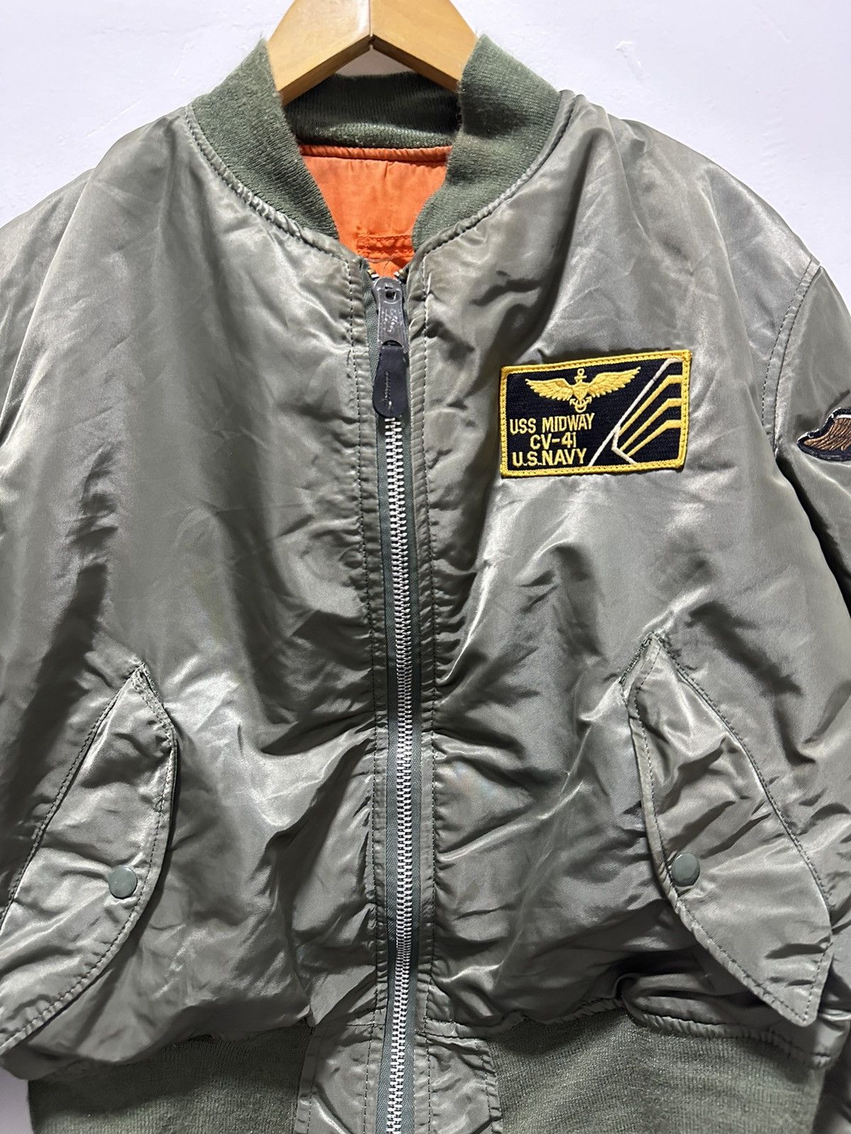 Alpha Industries × Vintage Vintage Alpha Industries MA-1 Flight Jacket USS Midway CV-41 Size US L / EU 52-54 / 3 - 4 Thumbnail
