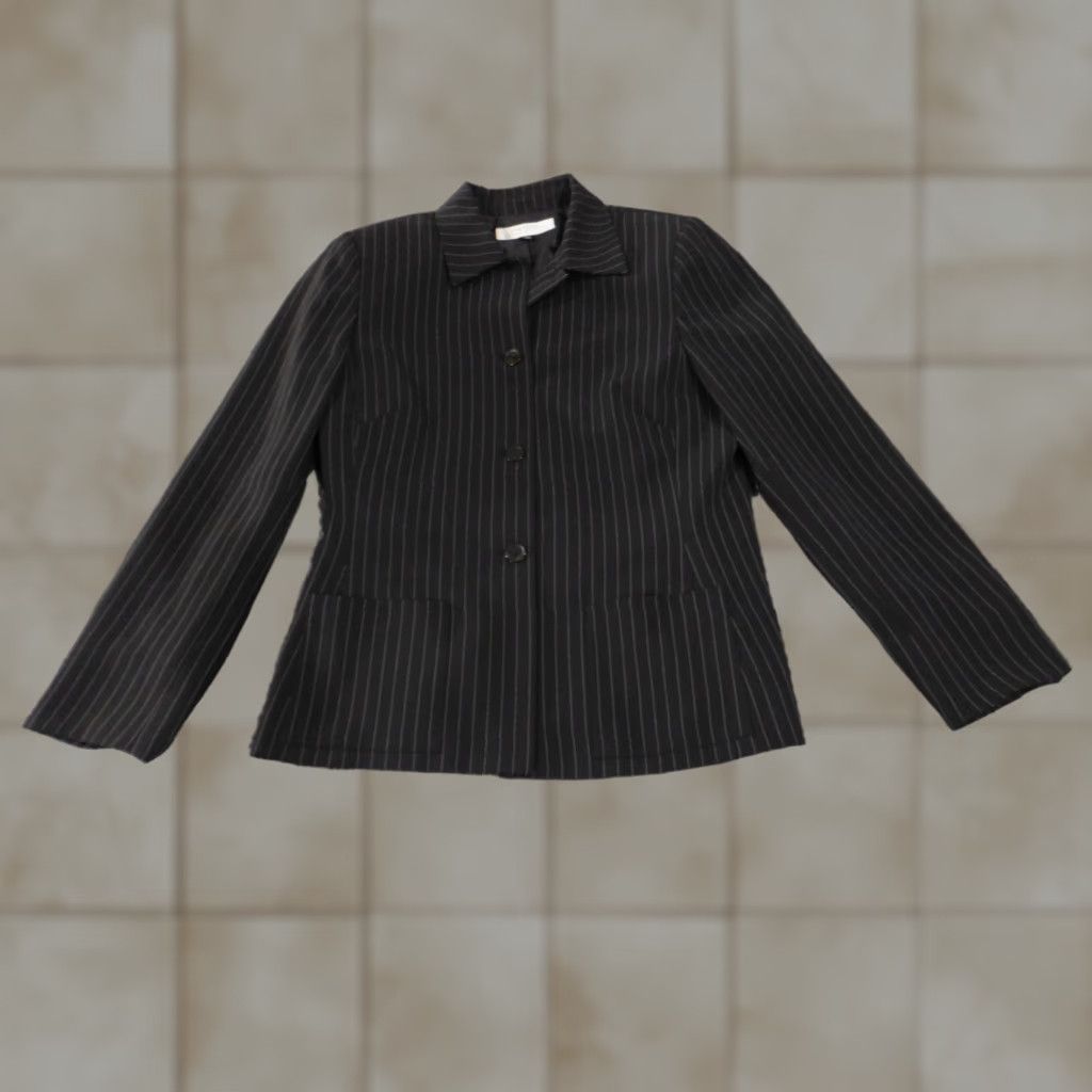 Vintage Tahari Arthur S. Levine Blazer Womens 10 Black Pinstripe 3 Button Career Work Jacket/Coat Size L / US 10 / IT 46 - 1 Thumbnail