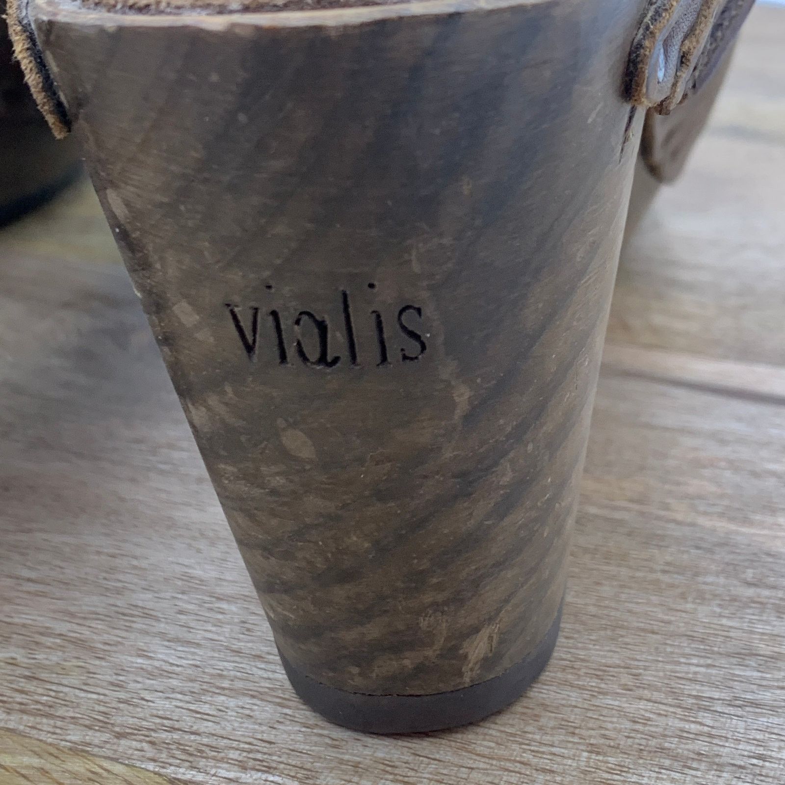Other Vialis Wooden Peep Toe Mules Clogs Leather Brown Size US 8 / IT 38 - 5 Thumbnail