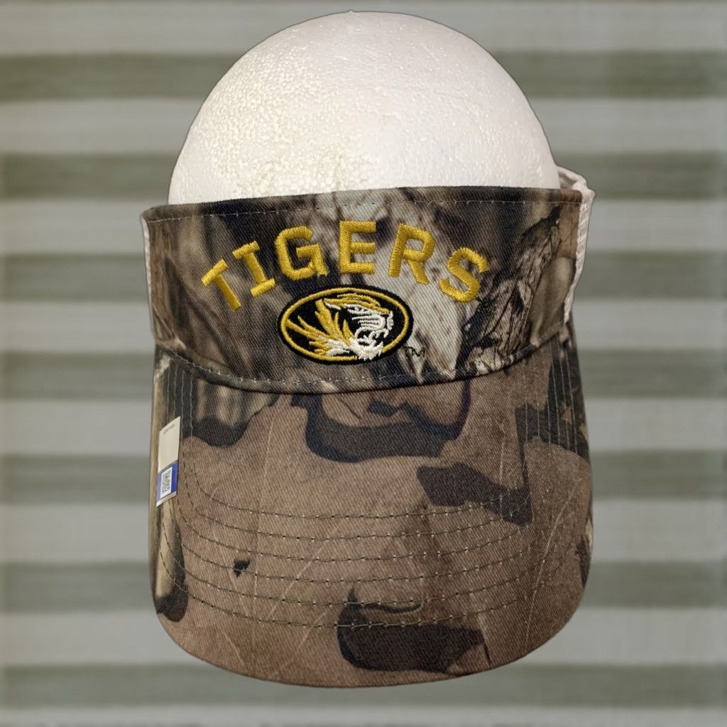 Vintage Missouri Tigers Camo Sun Visor Snap Back Mizzou Brown Cream Yellow Mossy Oak MO Visor Unisex Adults Adjustable Hat Size ONE SIZE - 1 Thumbnail