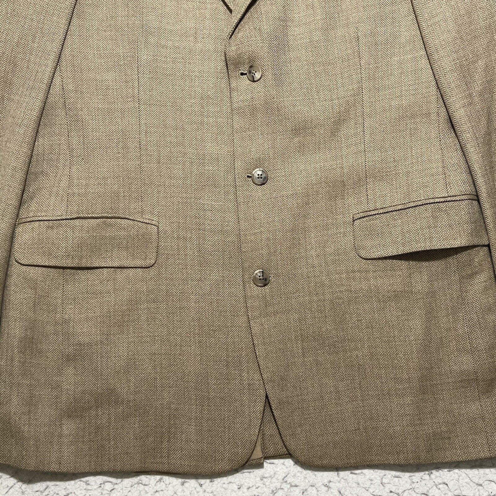 Stafford Stafford Wool Herringbone Beige Career Suit Jacket Coat 42L Size 42L - 3 Thumbnail