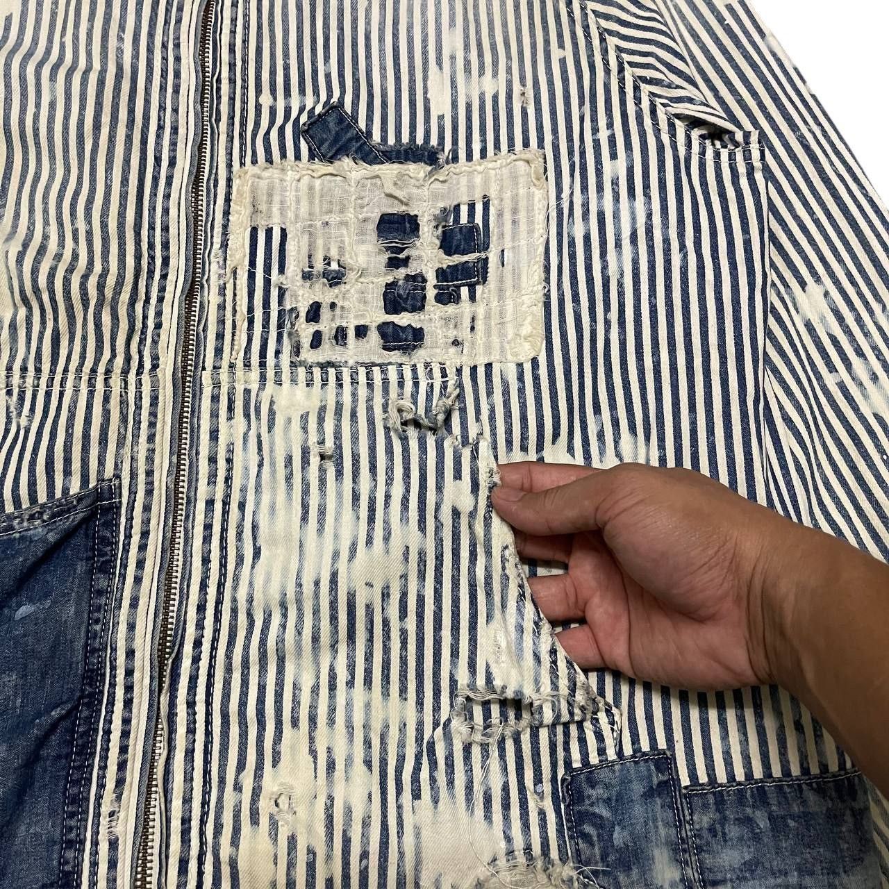 Japanese Brand Vintage Aozora Blue Heaven Thrashed Striped lgb hysterics Size US L / EU 52-54 / 3 - 8 Thumbnail