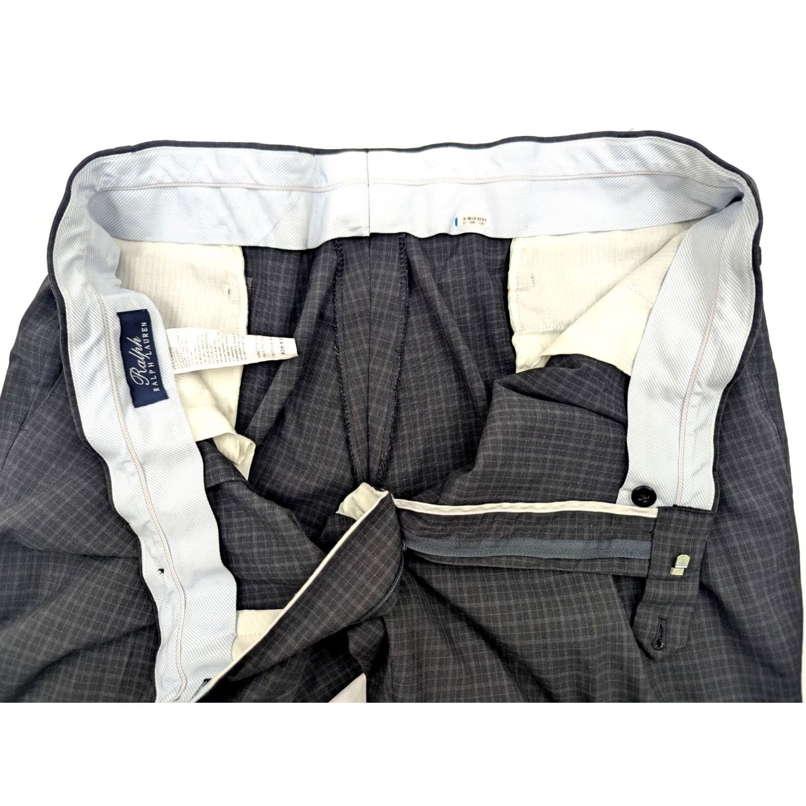 Ralph Lauren Ralph Lauren Blue Label Straight Pant Men 42x30 Gray Plaid Dress Pants Reg 42in Waist X 29.5in Inseam Wide USP Logo Zipper Button Hook & Eye Size US 42 / EU 58 - 7 Thumbnail