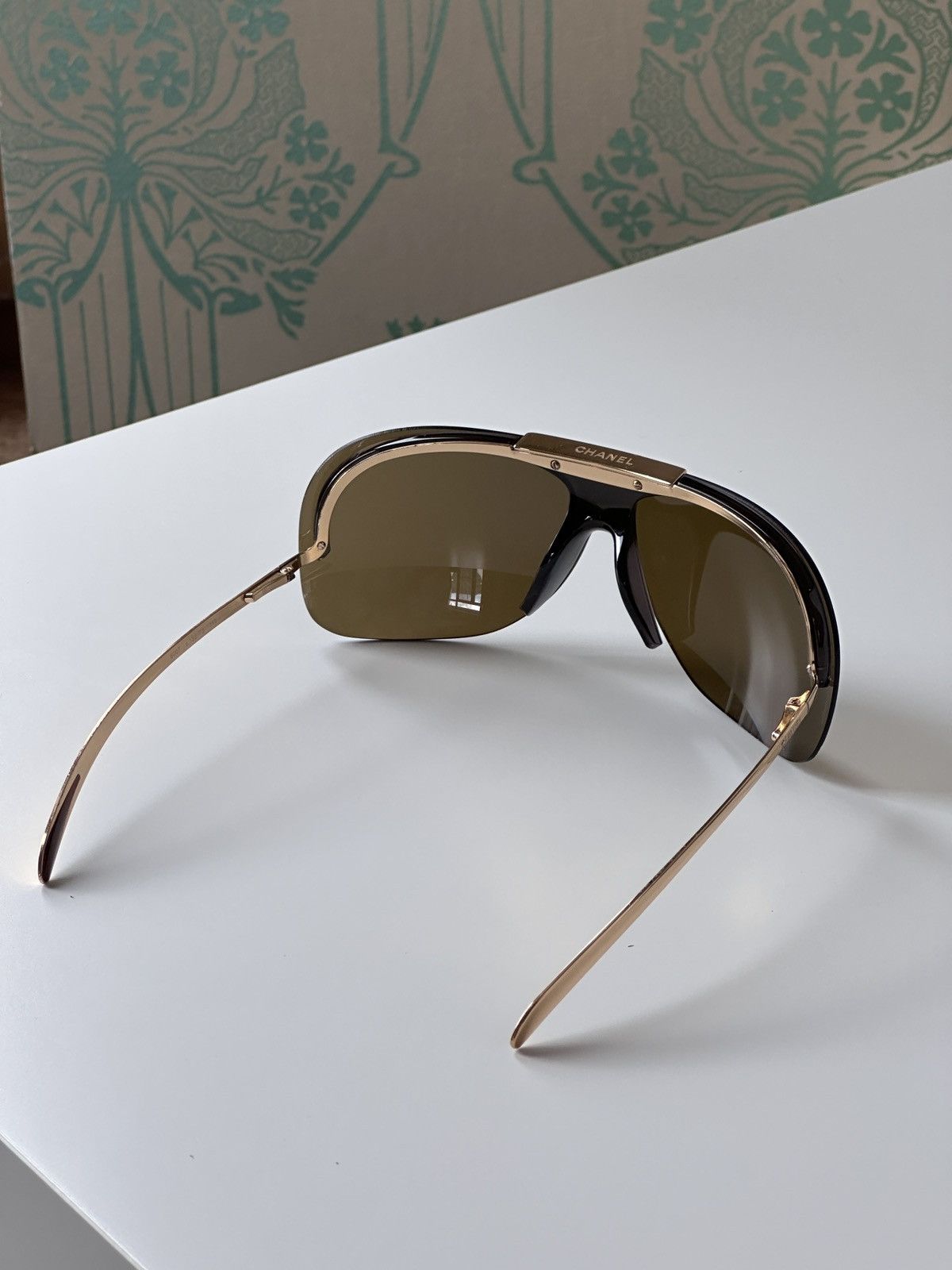 Chanel CHANEL Shield Mask Rimless Brown Gold Sunglasses 6007 Y2K Size ONE SIZE - 16 Thumbnail